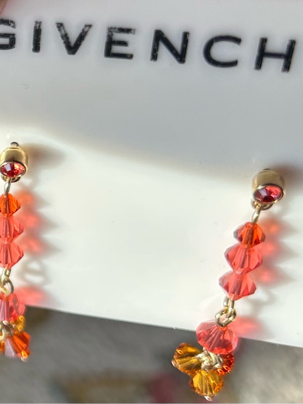 Givenchy Pink and Orange Beaded Drop Swarovski crystal  Earrings NWT